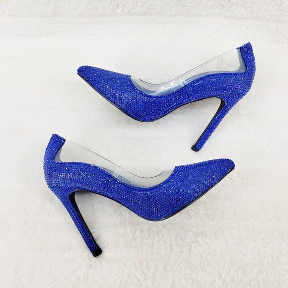 Size 5.5 and &.7.5 Only Left Blue Rhinestone High Heel Illusion Pump Shoe - Picture 15 of 17